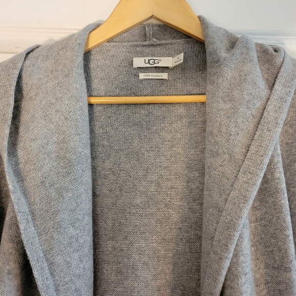 Ugg Cashmere Heather Gray Hooded Open Front Cardigan Size Medium - Picture 4 of 12